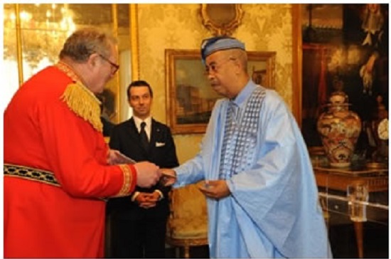 Amb von Ballmoos (right) presents Letters of Credence to Most Eminent Highness Fra' Matthew Festing