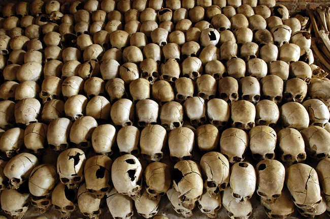 Skulls of victims of the 1994 Rwandan genocide