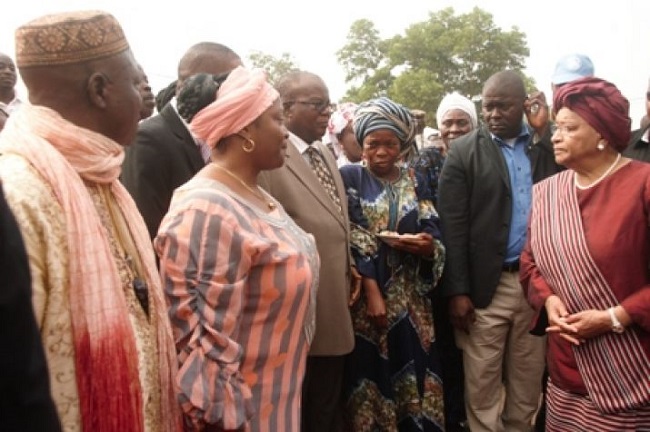 Bong County officials welcome President Sirleaf to the county