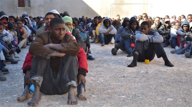 Migrants at a detention center in Zawiya