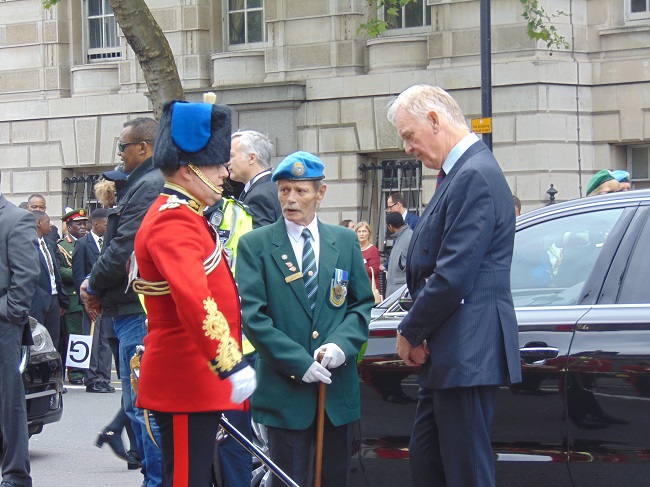 UNA-UK Chair David Wardrop chats with members of the band of the Royal Engineering Corps