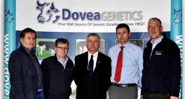 Seamus Crosse (Greenfield Dairy Solutions); Conor Ryan (Dovea); Professor Gerry Boyle (Teagasc director); Ger Ryan (general manager, Dovea); and James O’Loughlin (Teagasc), at a meeting of the Dovea Genetics, Teagasc and Vita partners in the cattle breeding programme in Eritrea