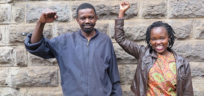 Rachael Mwikali Mueni (right) and David Cidi Otieno, general secretary of Coalition for Grassroots Human Rights Defenders. Photo: Anna Kakuli/We Effect