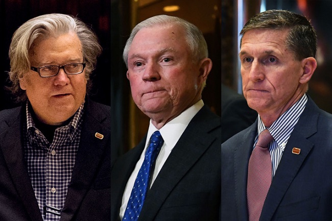 Troubling appointments: Steve Bannon, Jeff Sessions, Michael Flynn. Photo: nymag.com 